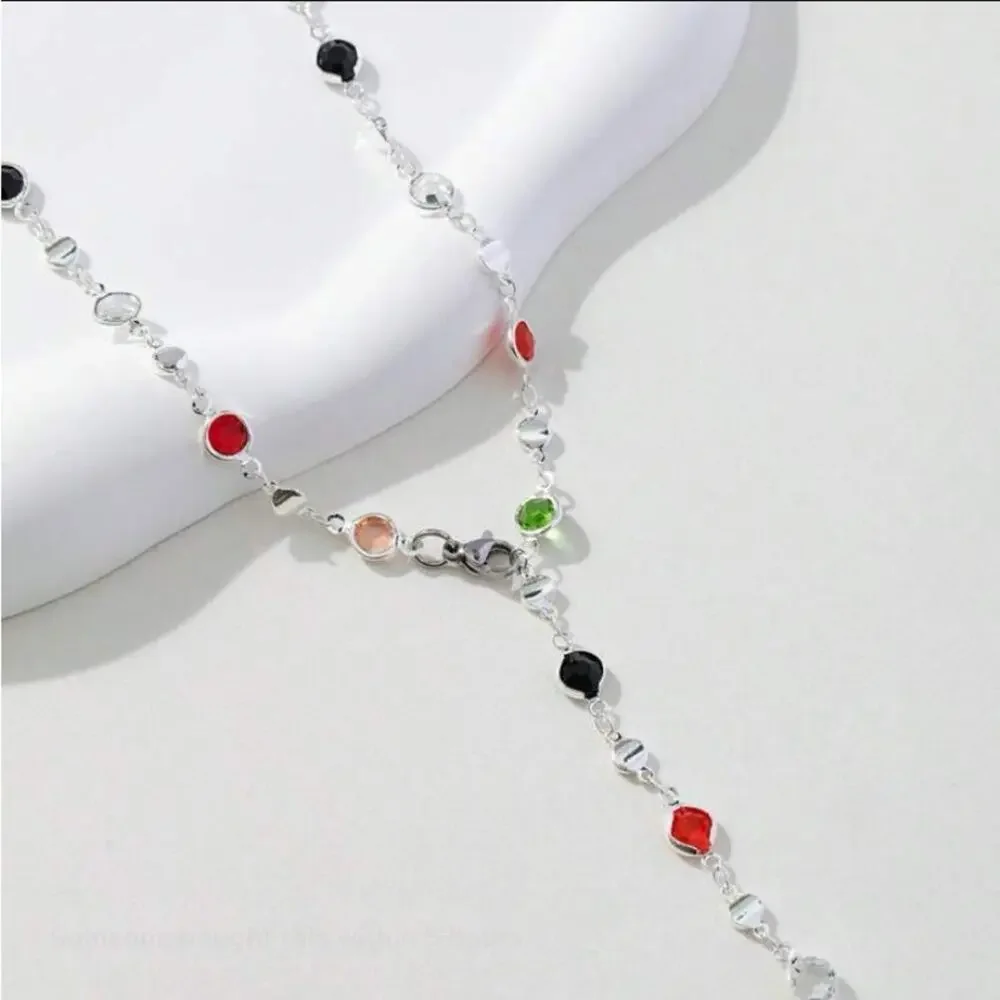 Y Lariat Sterling Silver Zircon Multicolor Necklace - Picture 5 of 7